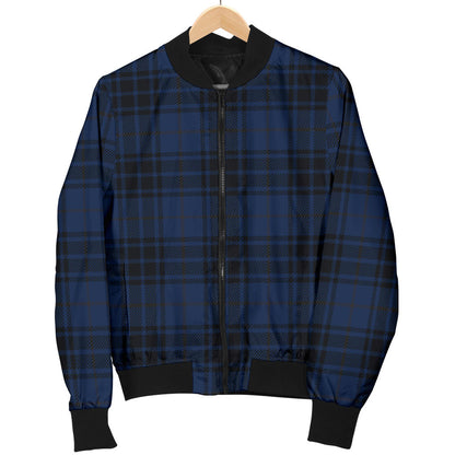 Navy Blue Tartan Plaid Pattern Men Bomber Jacket