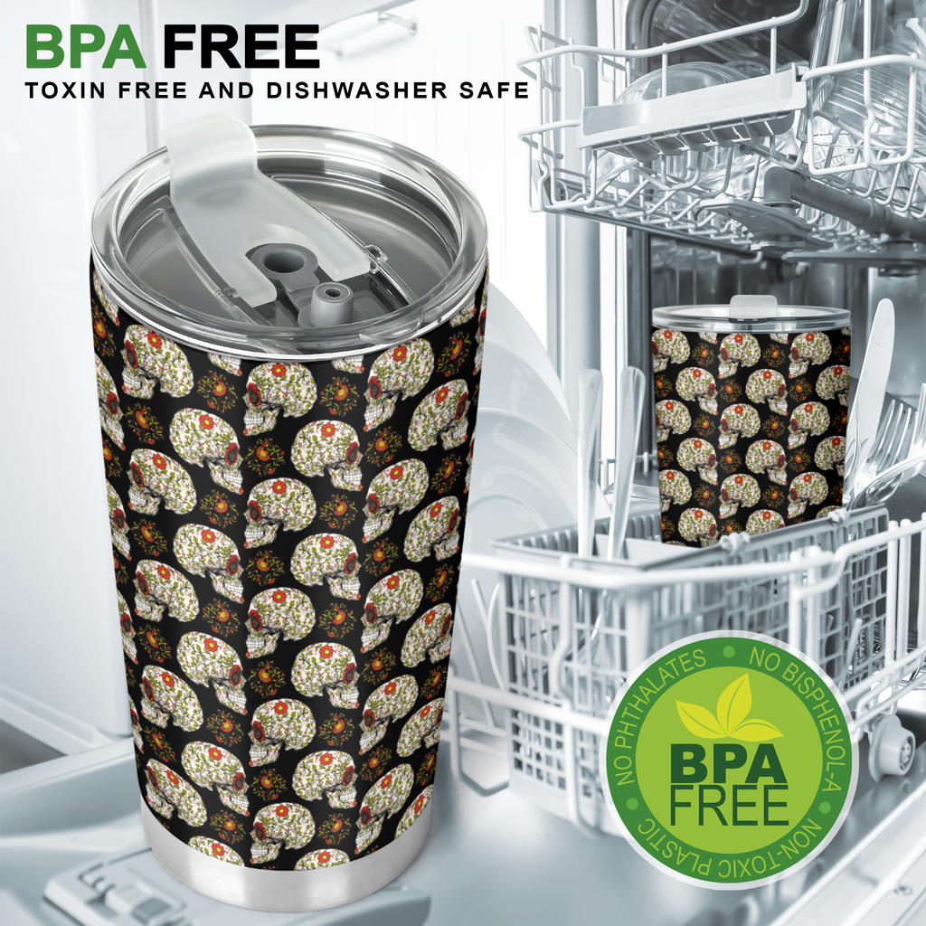Sugar Skull Flower Design Themed Print Tumbler