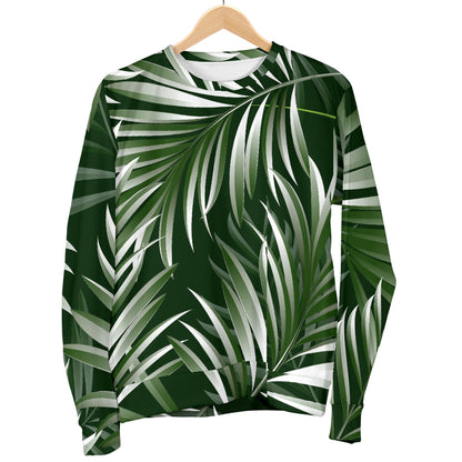 White Green Tropical Palm Leaves Men Long Sleeve Sweatshirt