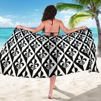 Fleur De Lis Black White Pattern Print Design 02 Sarong Pareo Wrap