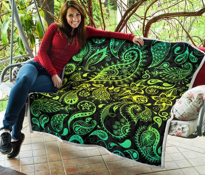 Paisley Green Design Print Quilt Bedspread