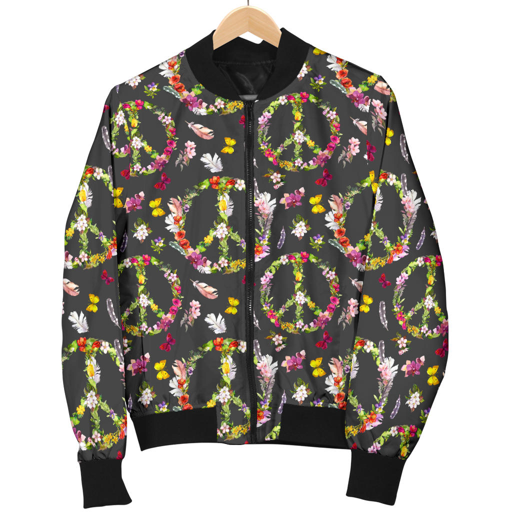 Peace Sign flowers Design Print Men Bomber Jacket