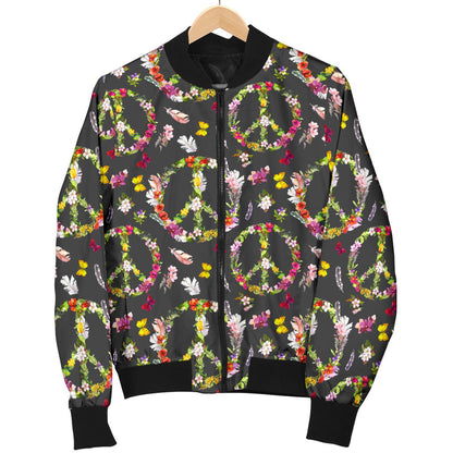 Peace Sign flowers Design Print Men Bomber Jacket
