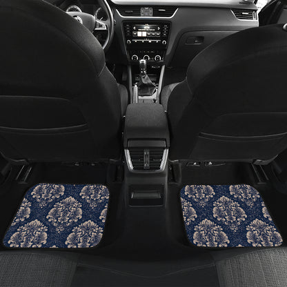 Damask Blue Luxury Print Pattern Car Floor Mats Front Back