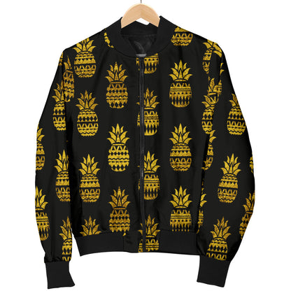 Pineapple Gold Tribal Style Print Men Bomber Jacket