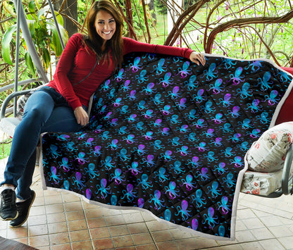 Octopus Blue Design Print Themed Quilt Bedspread
