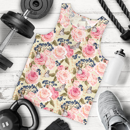 Floral Pink Butterfly Print Men Tank Top
