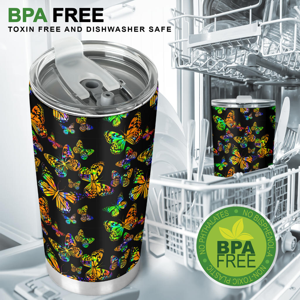 Butterfly Neon Color Print Pattern Tumbler