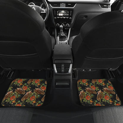 Horse Embroidery with Flower Design Car Floor Mats Front Back