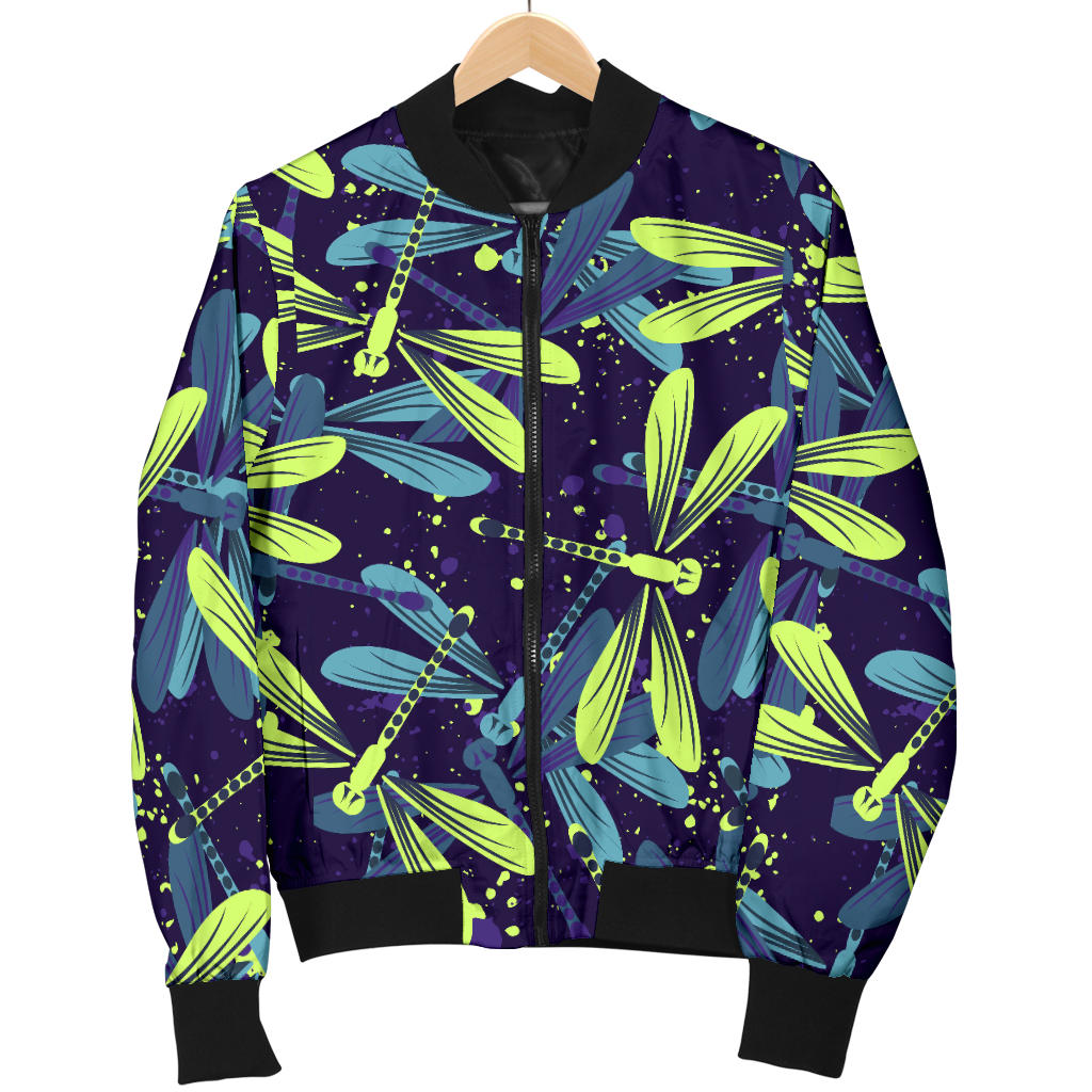 Dragonfly Lime Blue Print Pattern Men Bomber Jacket