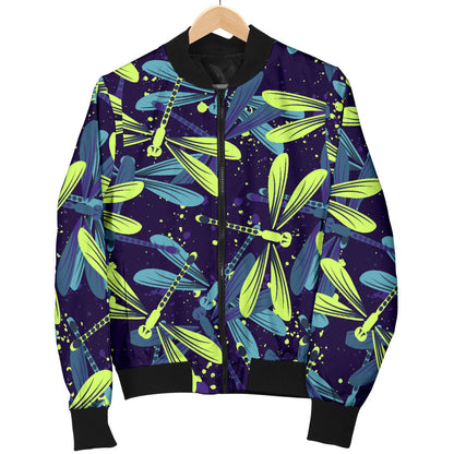 Dragonfly Lime Blue Print Pattern Men Bomber Jacket