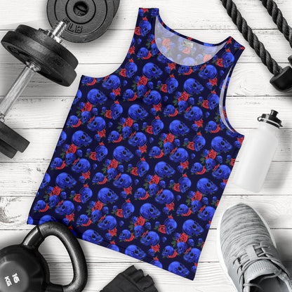 Skull Roses Neon Design Themed Print Men Tank Top