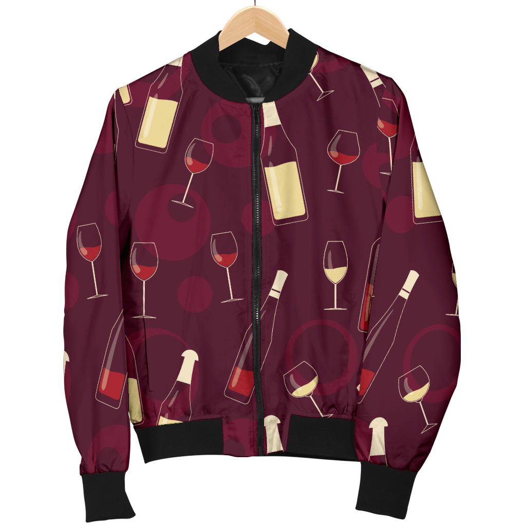 Wine Themed Pattern Print Men Bomber Jacket