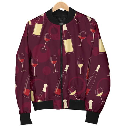 Wine Themed Pattern Print Men Bomber Jacket