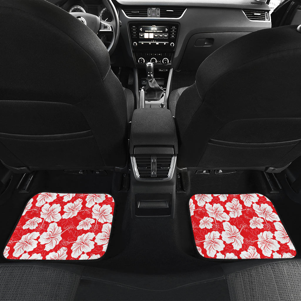 Flower Hawaiian Hibiscus Red Background Print Car Floor Mats Front Back