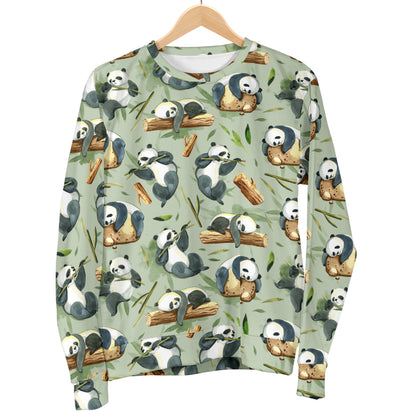 Panda Bear Design Bamboo Print Men Long Sleeve Sweatshirt