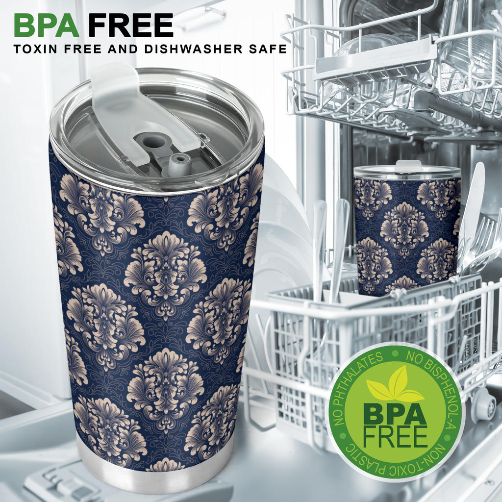 Damask Blue Luxury Print Pattern Tumbler