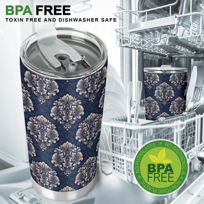 Damask Blue Luxury Print Pattern Tumbler
