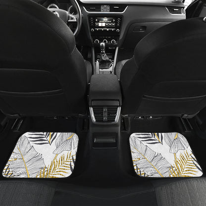 Gold Glitter Tropical Palm Leaves Car Floor Mats Front Back