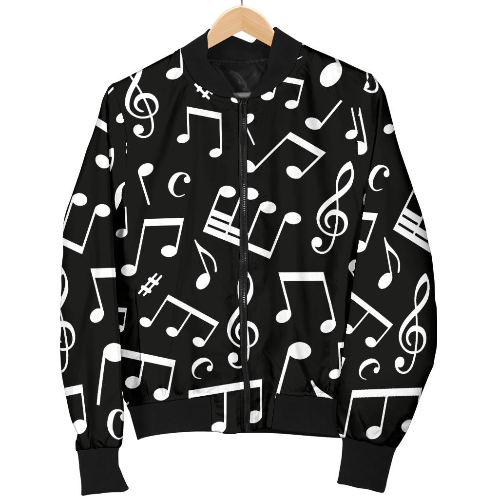 Music Note Black white Themed Print Men Bomber Jacket