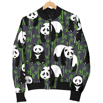 Panda Bear Bamboo Themed Print Men Bomber Jacket
