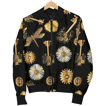 Steampunk Dragonfly Design Themed Print Men Bomber Jacket