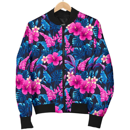 Tropical Folower Pink Themed Print Men Bomber Jacket