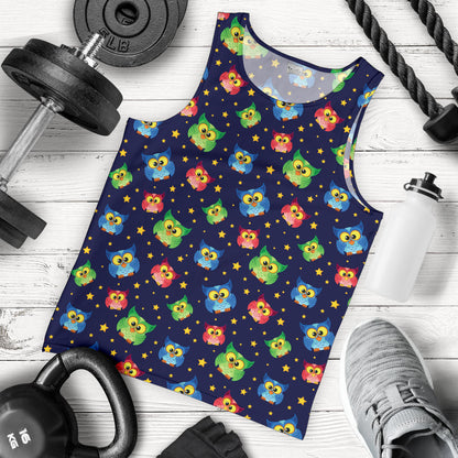 Owl with Star Themed Design Print Men Tank Top