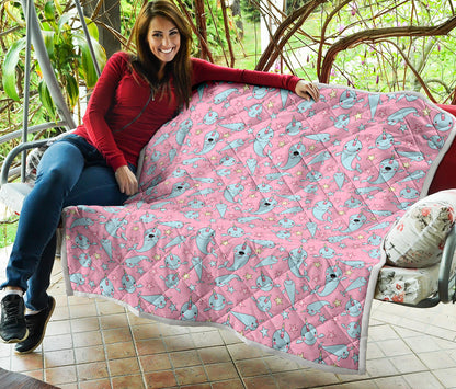 Narwhal Cartoon Cute Print Quilt Bedspread