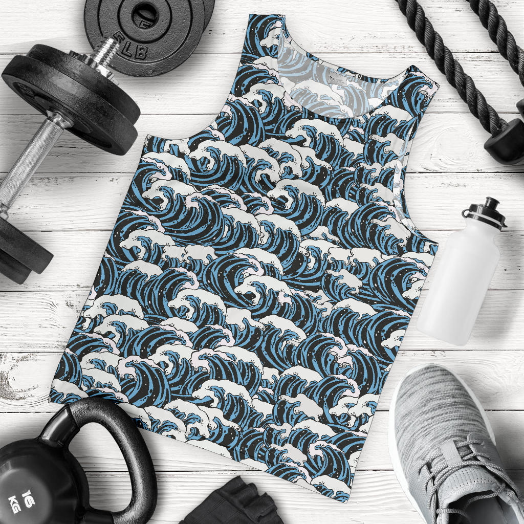Surf Wave Pattern Print Men Tank Top