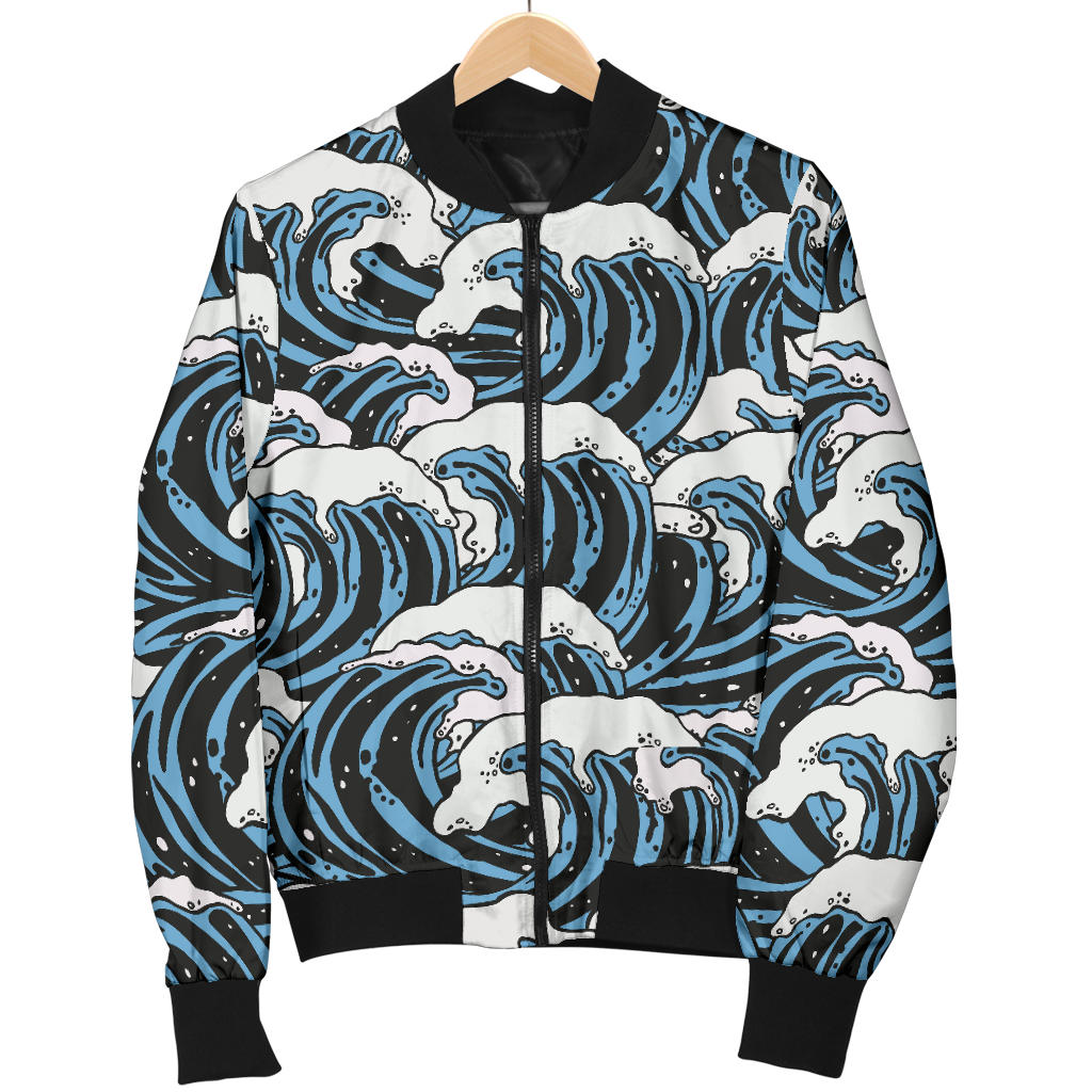 Surf Wave Pattern Print Men Bomber Jacket