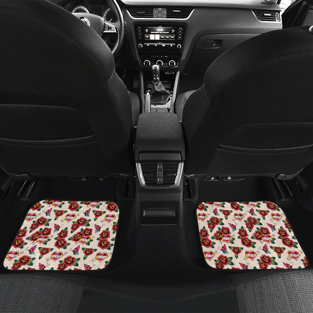 Old School Tattoo Rose Pattern Car Floor Mats Front Back