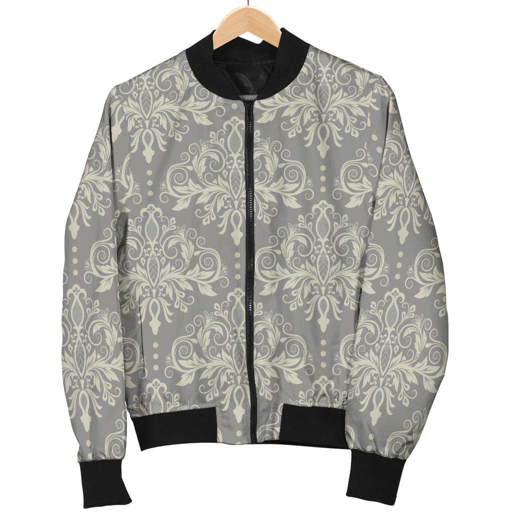 Damask Grey Elegant Print Pattern Men Bomber Jacket