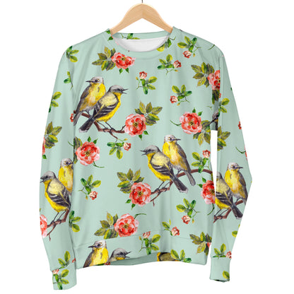 Bird with Red Flower Print Pattern Women Long Sleeve Sweatshirt