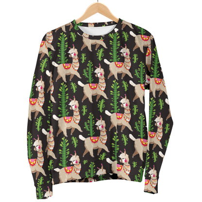 Alpaca Cactus Design Themed Print Men Long Sleeve Sweatshirt