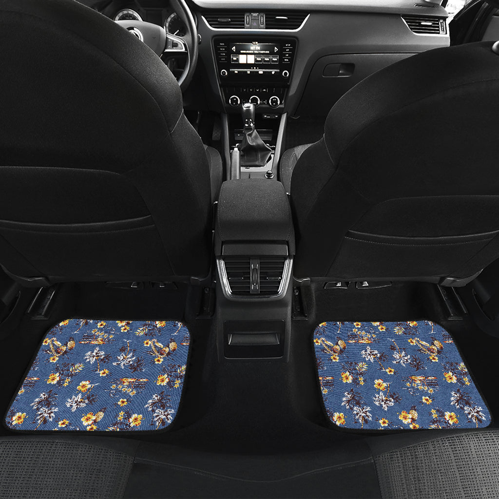 Hawaiian Flower Blue Print Car Floor Mats Front Back