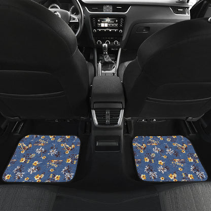 Hawaiian Flower Blue Print Car Floor Mats Front Back