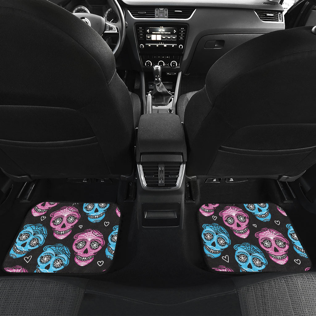 Day of the Dead Skull Print Pattern Car Floor Mats Front Back