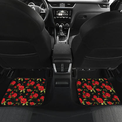 Red Rose Themed Print Car Floor Mats Front Back