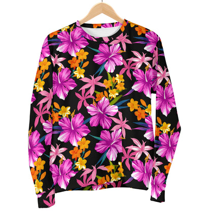 Tropical Folower Pink Hibiscus Print Men Long Sleeve Sweatshirt