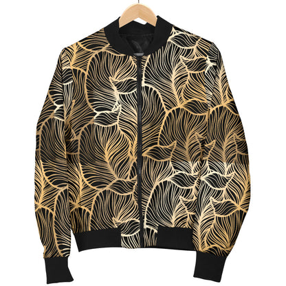 Elegant Gold leaf Print Men Bomber Jacket