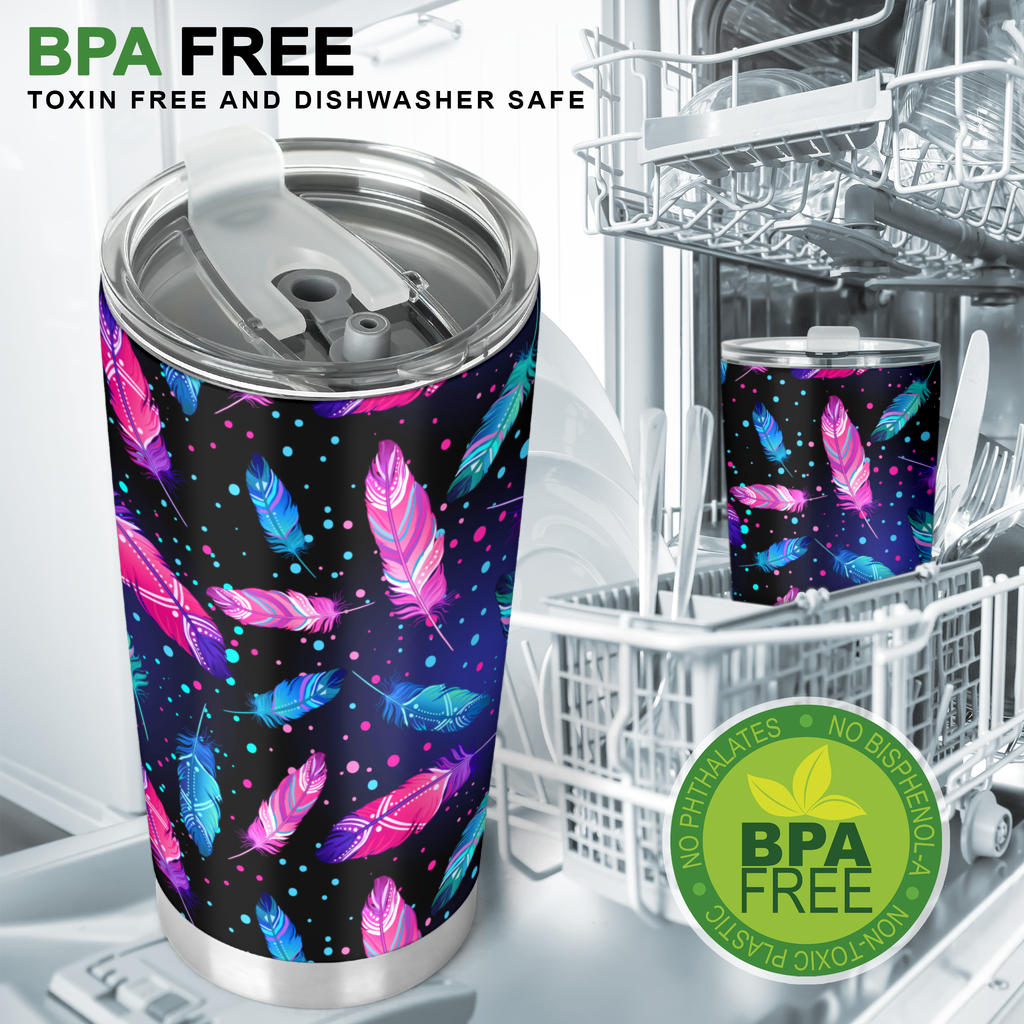 Feather Colorful Boho Design Print Tumbler