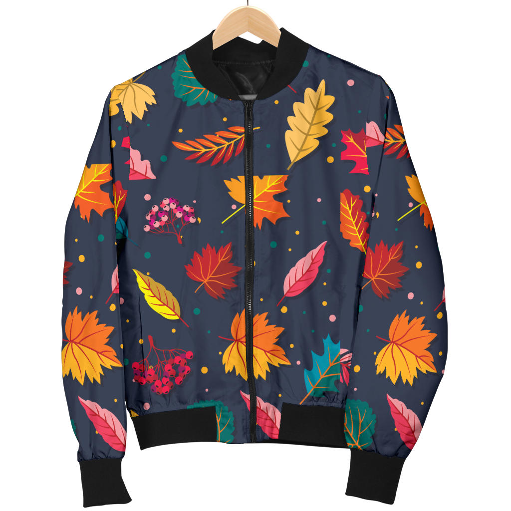 Elm Leave Colorful Print Pattern Men Bomber Jacket