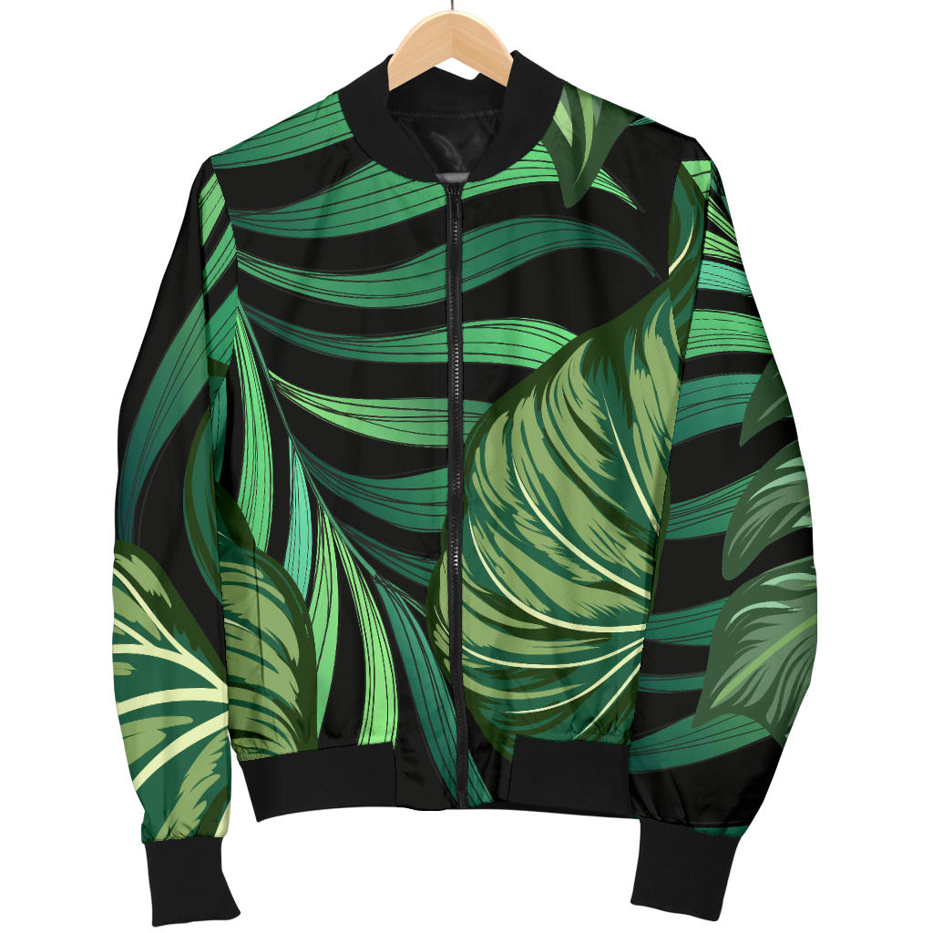 Green Fresh Tropical Palm Leaves Men Bomber Jacket