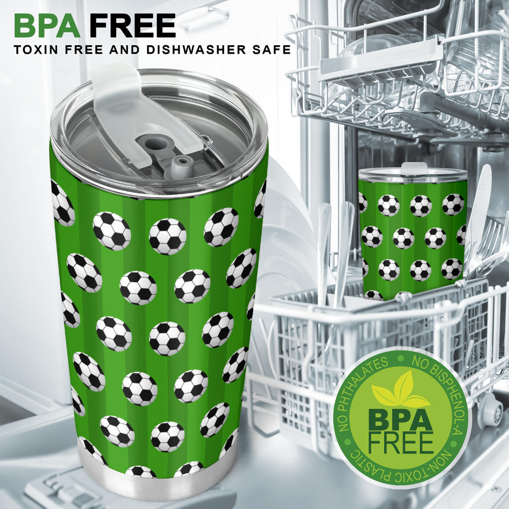 Soccer Ball Green Backgrpund Print Tumbler