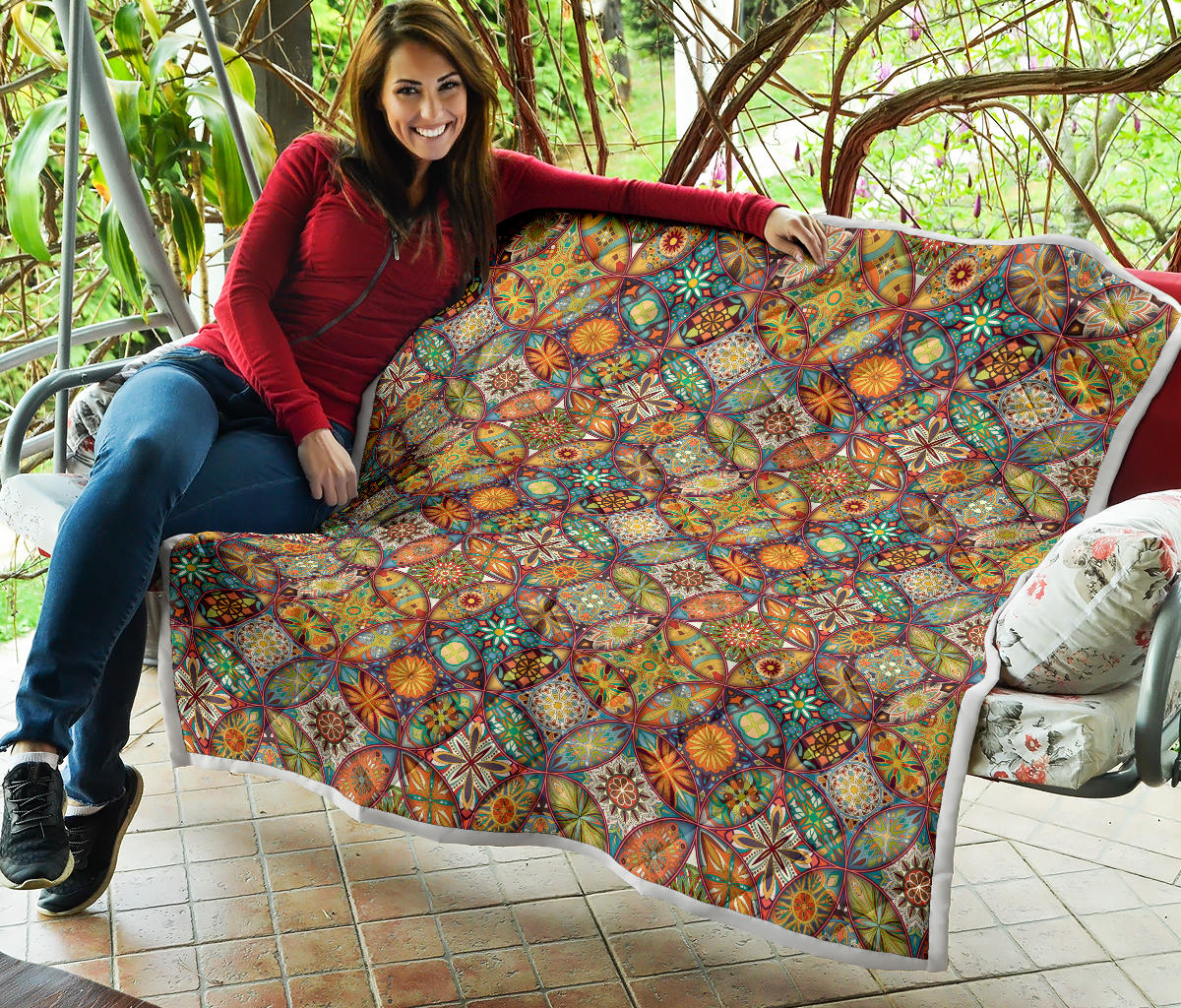 Mandala Flower Themed Design Print Quilt Bedspread