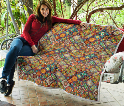 Mandala Flower Themed Design Print Quilt Bedspread