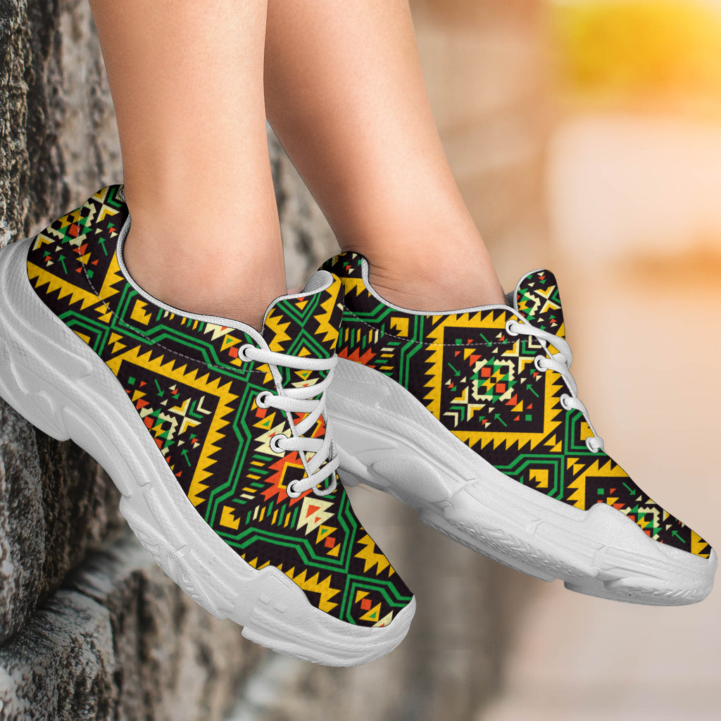 Kente Green Design African Print Chunky Sneakers