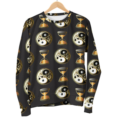 Yin Yang Skull Themed Design Print Women Long Sleeve Sweatshirt