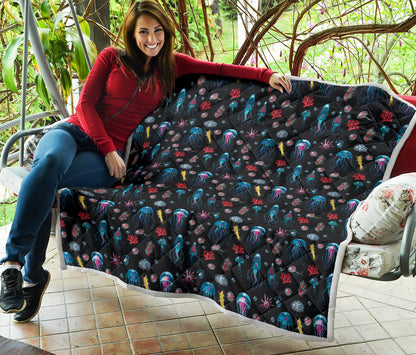 Jellyfish Underwater Print Quilt Bedspread